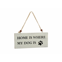Vintage Wandschild Holz, Home is where my dog is