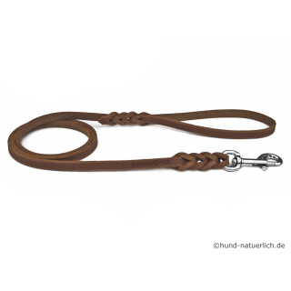 Fettlederleine 1,35m x 10mm braun mit Handschlaufe, Chrom