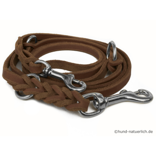 Fettleder Führleine braun geflochten Edelstahl 2,40m x 15mm
