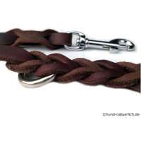 Fettleder Führleine braun geflochten Edelstahl 2,40m x 15mm