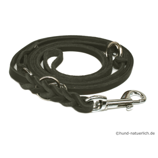 Fettleder Führleine schwarz geflochten, Edelstahl 2,40m