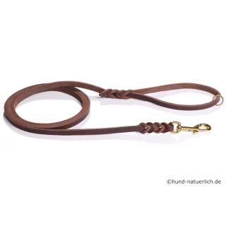 Fettlederleine 1m x 12mm braun mit Handschlaufe + Ring, Messing Haken