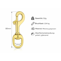 Fettlederleine 1m x 10mm cognac mit Handschlaufe, Messing Haken