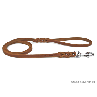 Fettlederleine 1,35m x 12mm cognac mit Handschlaufe, Chrom Haken