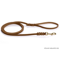 Fettlederleine 1,35m x 12mm cognac mit Handschlaufe, Messing Haken
