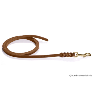 Fettlederleine 7,5m x 15mm cognac mit Messing Haken, Schleppleine