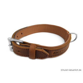 Lederhalsband gefüttert cognac, Chrom Gr. 35