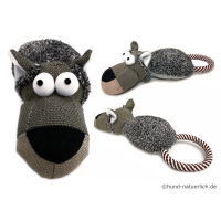 Hundespielzeug Wolf Seppi oliv grau mit Tau und Squeaker