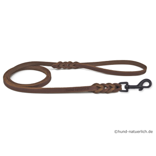 Fettlederleine 2,20m x 8mm braun mit Handschlaufe, Haken schwarz matt