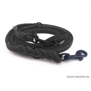 Fettleder Führleine 2,40m x 8mm schwarz geflochten, Haken schwarz