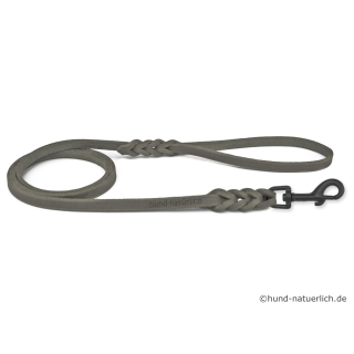 Fettlederleine 1m x 8mm grau mit Handschlaufe, Haken schwarz matt
