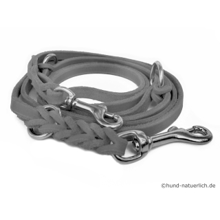 Fettleder Führleine grau 2,40m x 15mm, Chrom