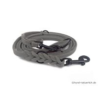 Fettleder Führleine grau 2,40m x 10mm, schwarz matt