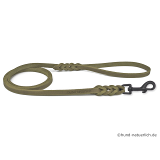 Fettlederleine 1m x 12mm oliv mit Handschlaufe, Haken schwarz matt