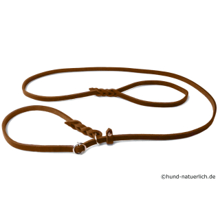 Fettleder Moxonleine Retrieverleine cognac mit Zugstop 150cm x 15mm, Messing