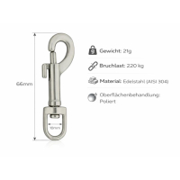 Bolzenkarabiner aus Edelstahl klein 66mm