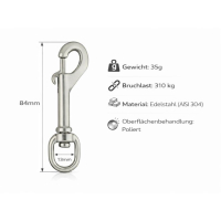 Bolzenkarabiner aus Edelstahl mittel 84mm