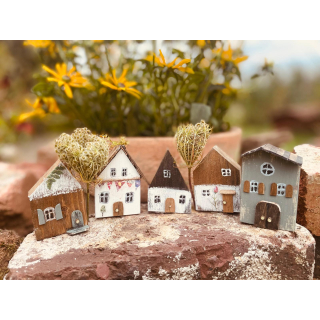 Mini Holz Häuser Set zum Basteln, gestalten und bemalen, DIY Deko, Geschenkidee oder Mitbringsel