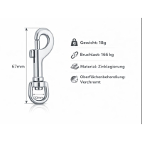 2 Stück Karabiner-Haken mit Drehgelenk silber - 67mm...
