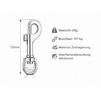 2 Stück Karabiner-Haken mit Drehgelenk silber - 75mm...