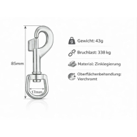 2 Stück Karabiner-Haken mit Drehgelenk silber - 85mm...