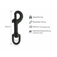 2 Stück Karabiner-Haken Zinkdruckguss schwarz matt...